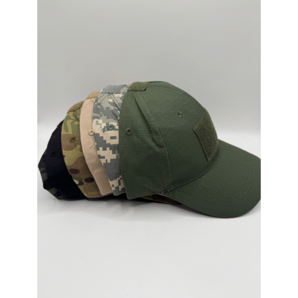 Lot of 6 Tactical Camo Hats Caps + 12 USA American Flag Hook Loop Patches